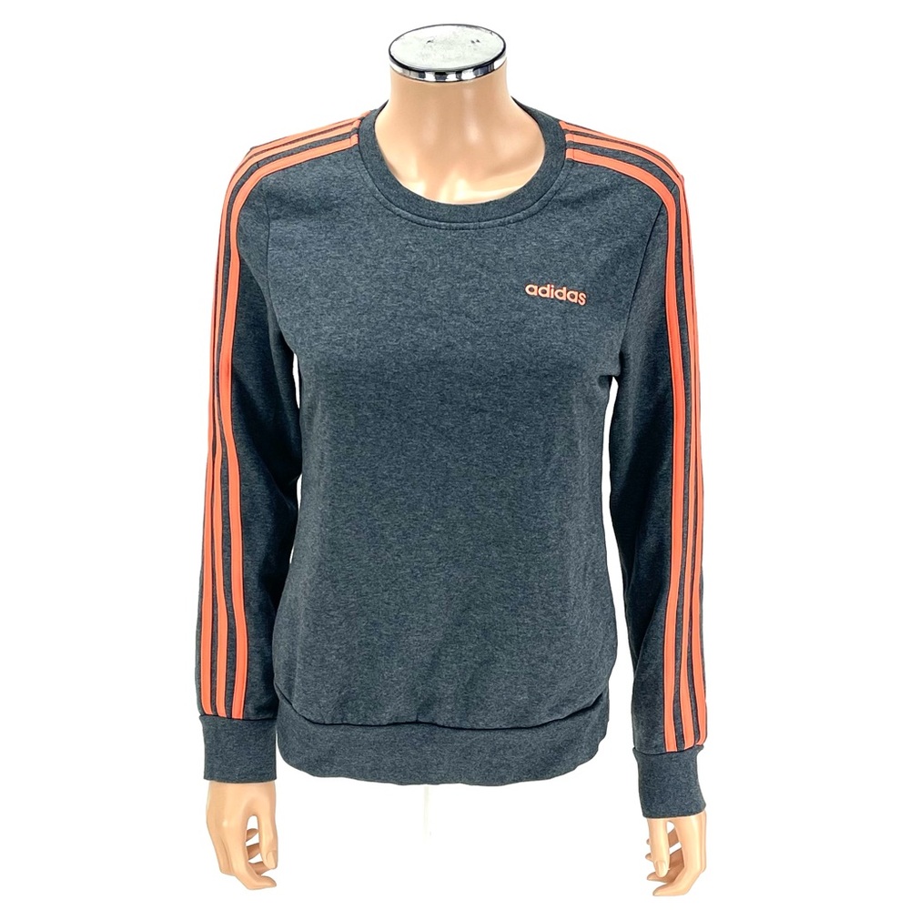 ADIDAS ESSENTIALS Fleece 3-Stripes Sweatshirt Women’s SIZE SMALL Gray Coral Top